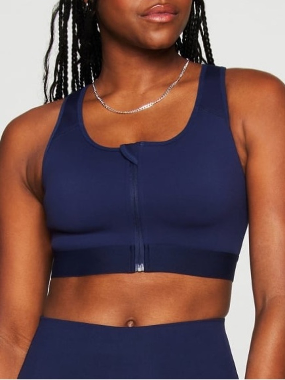 Fabletics Navy Front-Zip Sports Bra - Blue